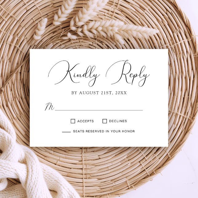 Minimalist Chic Calligraphy Script Wedding RSVP Card (Creator Uploaded)