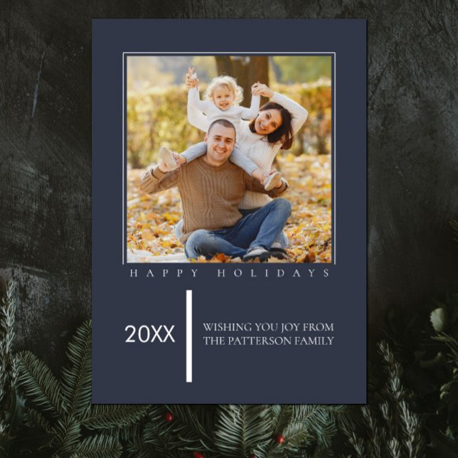 Minimalist Chic Christmas | Blue Photo Card (Blue Minimalist Chic Christmas Photo Card)
