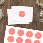 Minimalist Chic Coral Wedding Bride Groom Favour Classic Round Sticker<br><div class="desc">Simple, minimalist and chic Wedding design features bride & groom's names in a modern design with a double framed border in white on a trendy Coral background. The modern design is simple and chic. Personalise wedding details with your names in crisp white script. Be sure to see the collection link...</div>