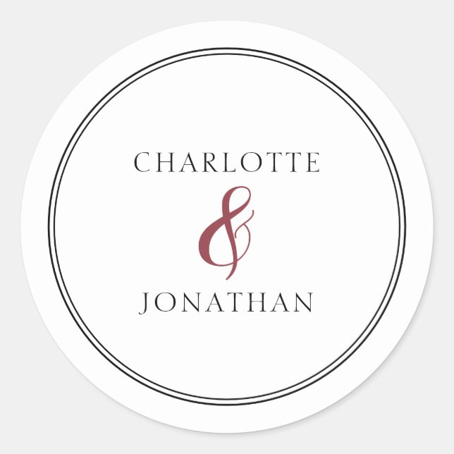 Minimalist Chic Elegant Calligraphy Script Wedding Classic Round Sticker (Front)