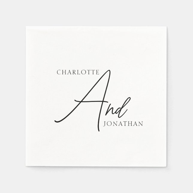 Minimalist Chic Elegant Calligraphy Script Wedding Napkin (Front)