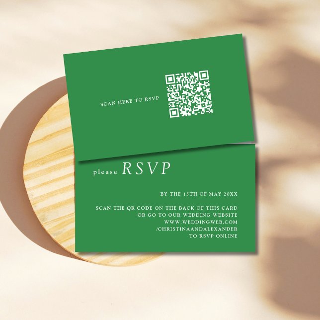 Minimalist Chic Emerald Green QR Code Wedding RSVP Enclosure Card (Creator Uploaded)