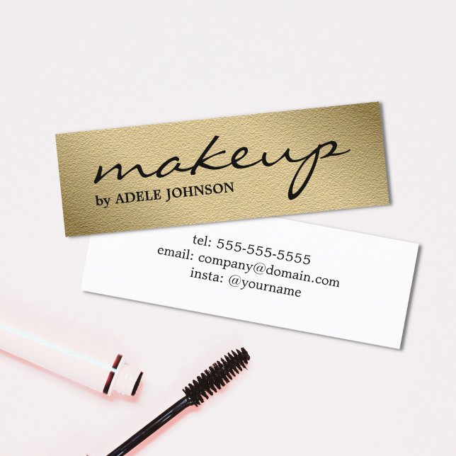 Minimalist Chic Faux Gold White Makeup Artist Mini Business Card (Creator Uploaded)
