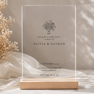 Minimalist Chic Floral Couple Shower Bridal Acrylic Invitations