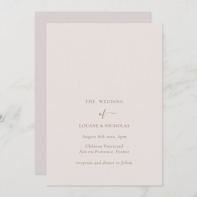 Minimalist Chic Gold Blush Simple Elegant Wedding Invitation (Front/Back)