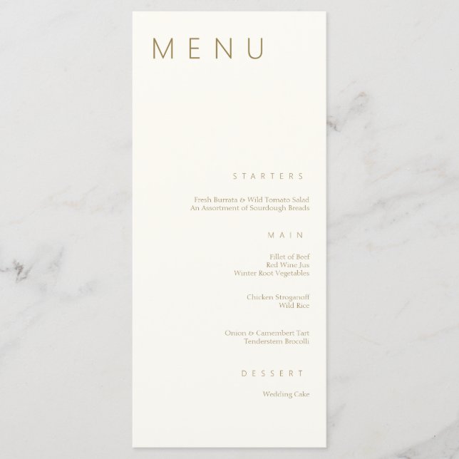 Minimalist Chic Gold Simple Modern Wedding Menu (Front)
