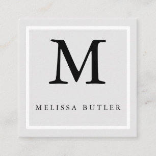 Minimalist Chic grey and White Modern Monogram Square Business Card