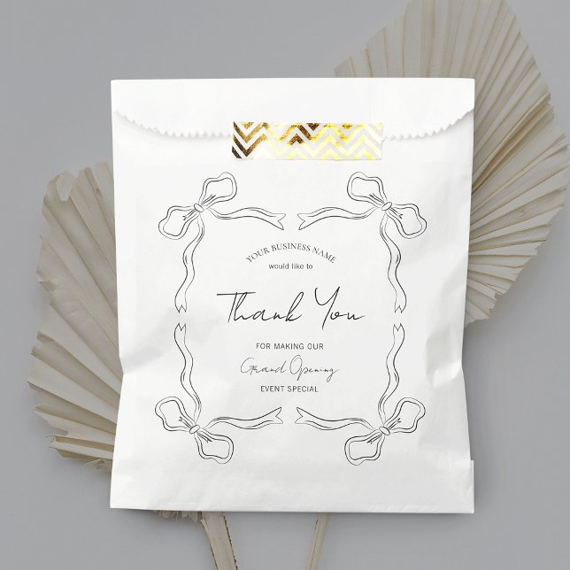 Minimalist Chic Hand Drawn Business Event Branded  Favour Bags (Elegant hand-drawn vintage bows favor bag with handwritten style font, perfect for event goodie bags)