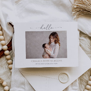 Minimalist Chic Hello Photo Baby Announcement card