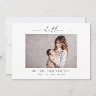 Minimalist Chic Hello Photo Baby Announcement card