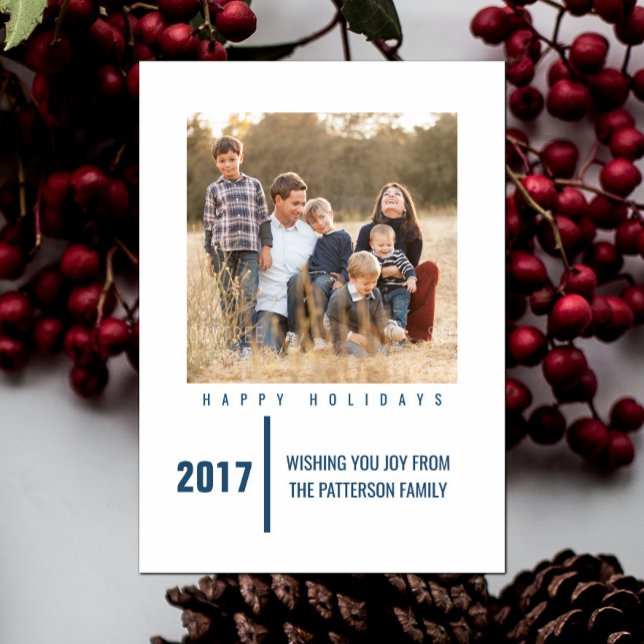 Minimalist Chic Holiday Photo Card | Blue (Blue Minimalist Chic Holiday Photo Card)