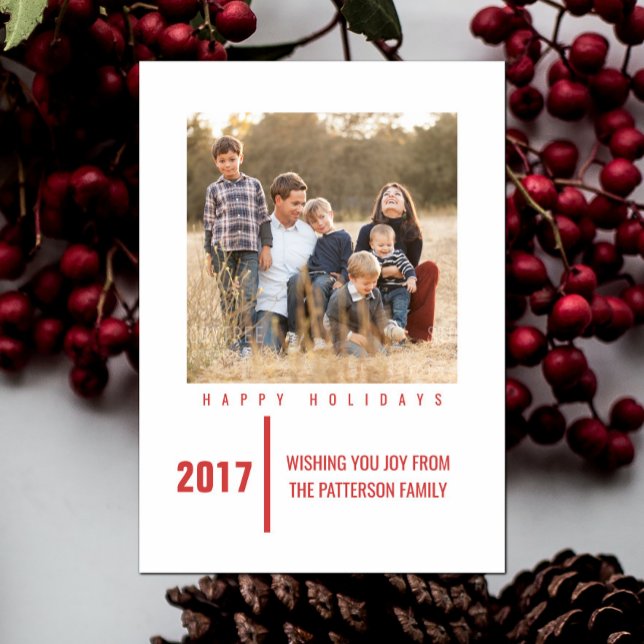 Minimalist Chic Holiday Photo Card | Red (Red Minimalist Chic Holiday Photo Card)