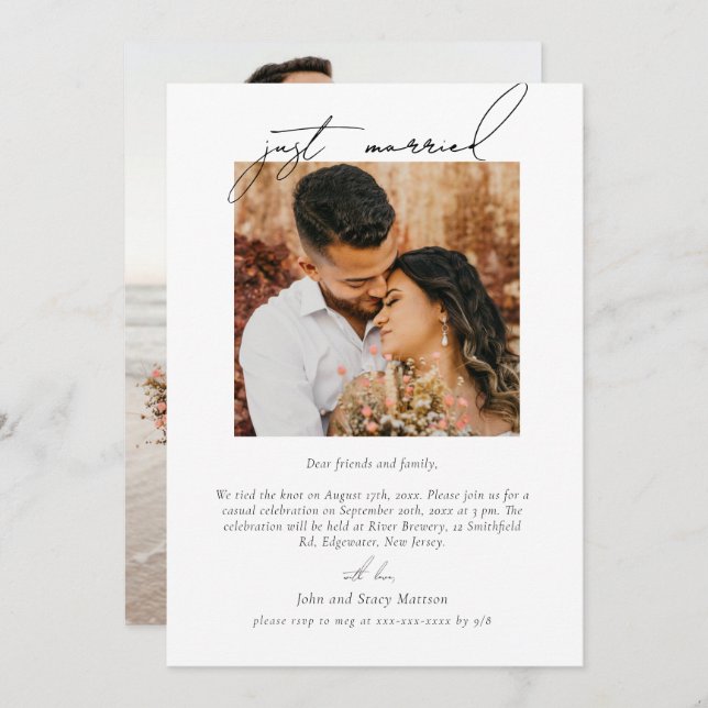 Minimalist Chic Just Married Wedding Invitation (Front/Back)