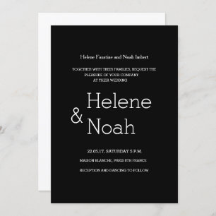 Minimalist chic modern black white simple wedding invitation