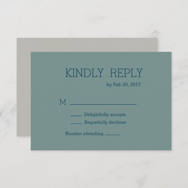 Minimalist chic modern blue green wedding rsvp invitation (Front/Back)