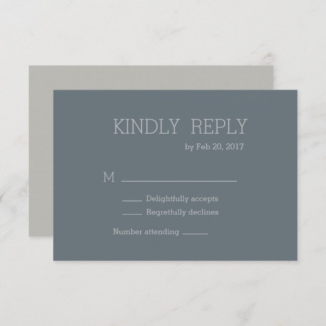 Minimalist chic modern blue grey wedding rsvp invitation (Front/Back)