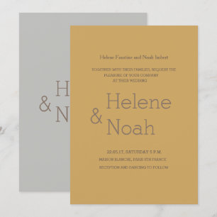 Minimalist chic modern mustard grey simple wedding invitation