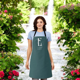 Minimalist Chic Monogram Teal Apron