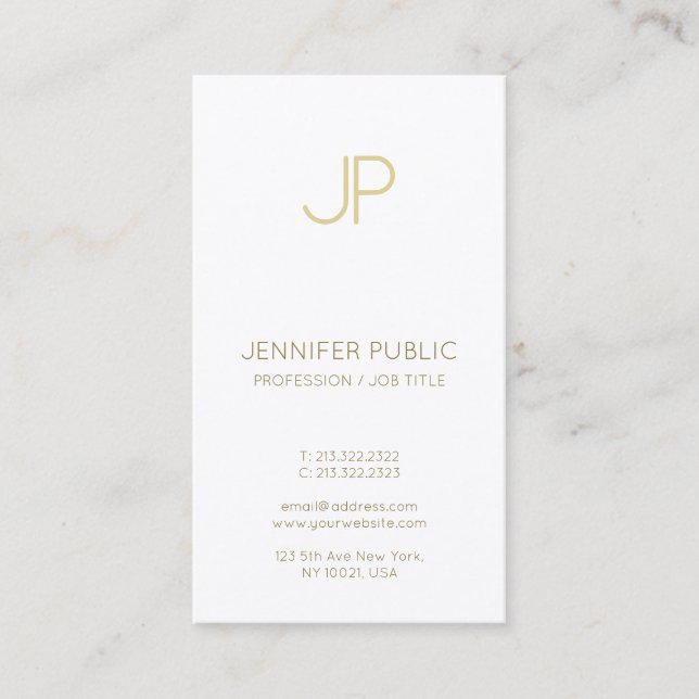 Minimalist Chic Monogram Trendy Gold White Luxury Business Card (Front)