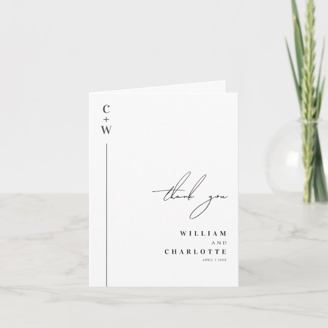 Minimalist & Chic Monogram Wedding Thank You Card (Front)