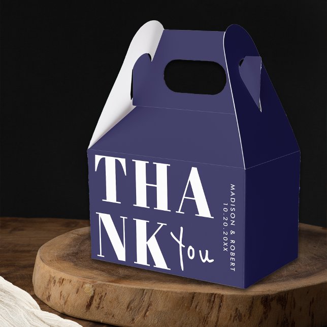 Minimalist Chic Navy Blue Bold Thank You Wedding Favour Box (Creator Uploaded)