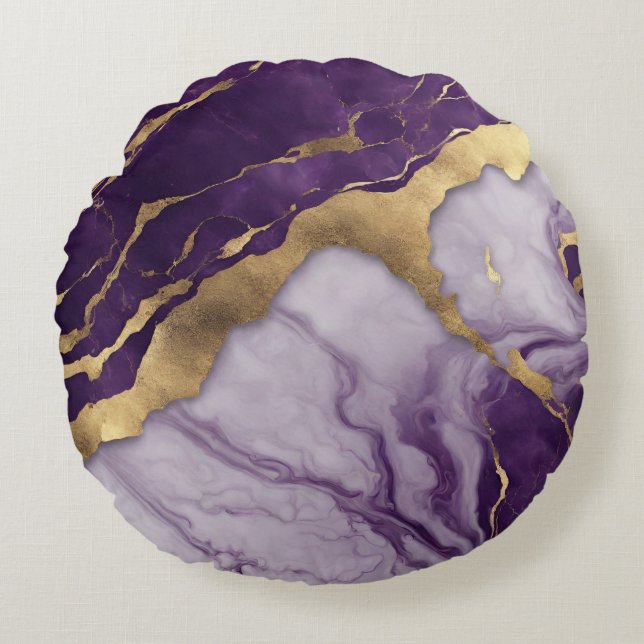 Minimalist Chic Nursery Baby Girl Purple Marble Round Cushion (Front)