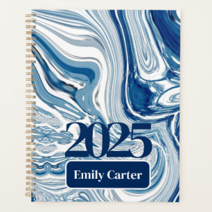 Minimalist Chic Ocean Waves Watercolor Blue Swirls Planner