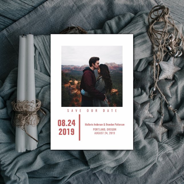 Minimalist Chic Photo Save the Date | Red (Red Minimalist Chic Photo Save the Date)