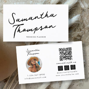 Minimalist Chic QR Code Photo Social Media Icons Business Card