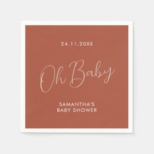 Minimalist Chic Script terracotta Oh Baby Shower Napkin