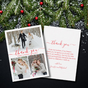minimalist chic thank you 3 photos wedding red card