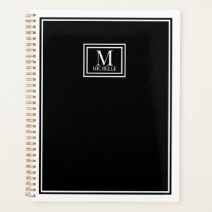 Minimalist Chic Two Boarder Monogram Name Black Planner