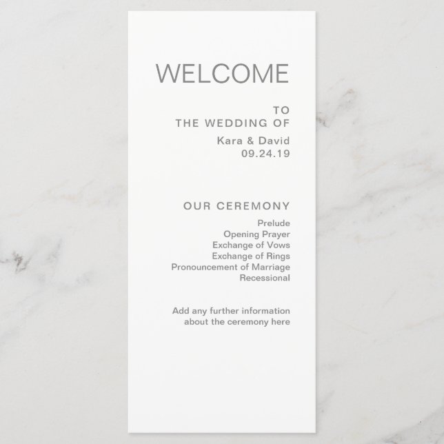 Minimalist Chic Wedding | Grey Program Programme (Front)