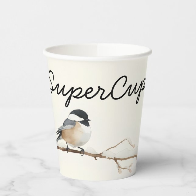 Minimalist Chickadee Watercolor Paper Cups (Left)