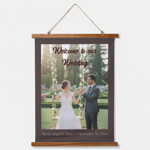 Minimalist Chocolate 26x36 Photo Wedding Welcome Hanging Tapestry