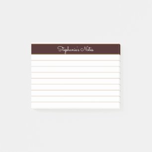 Minimalist Chocolate Brown Lined Personalised Post-it Notes