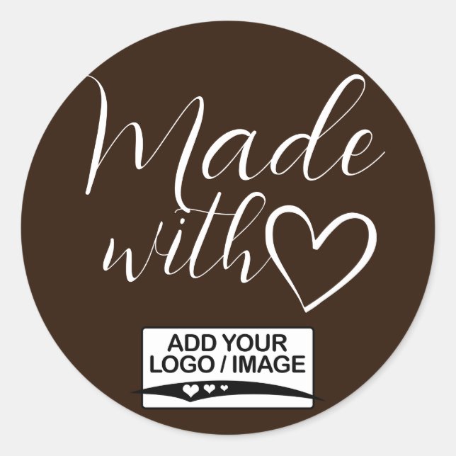 Minimalist Chocolate Brown Made With Love Logo  Classic Round Sticker (Front)