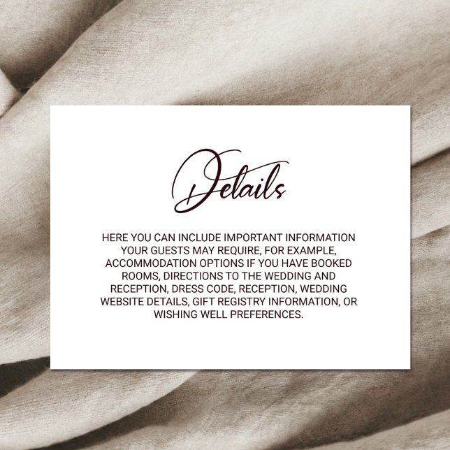 Minimalist Chocolate Brown Text Wedding Details Enclosure Card (Creator Uploaded)
