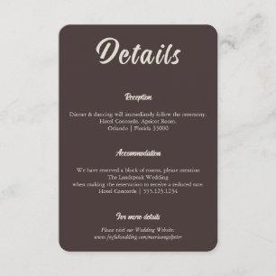 Minimalist Chocolate Brown Wedding Information Enclosure Card