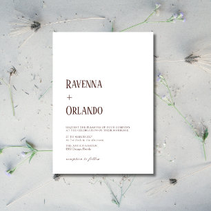Minimalist Chocolate White Simple Modern Wedding Invitation