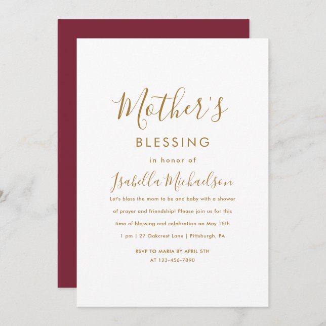 Minimalist Christian Mother's Blessing Party  Invitation (Front/Back)