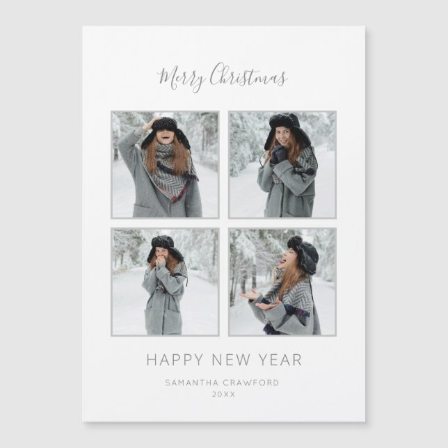 Minimalist Christmas 4-Photo Grey Chevron (Front)