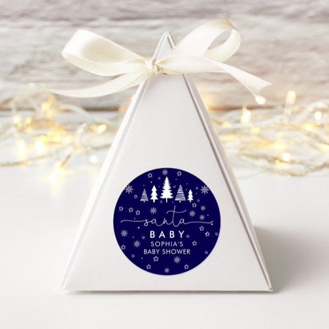 Minimalist Christmas Baby Shower Classic Round Sticker (Creator Uploaded)