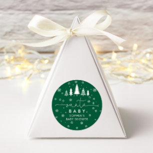 Minimalist Christmas Baby Shower Greenery Classic Round Sticker