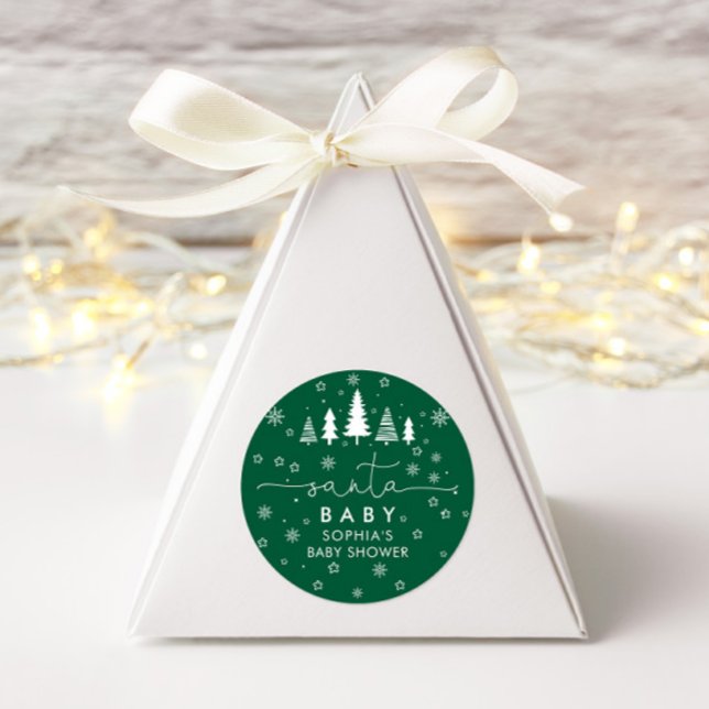 Minimalist Christmas Baby Shower Greenery Classic Round Sticker (Creator Uploaded)