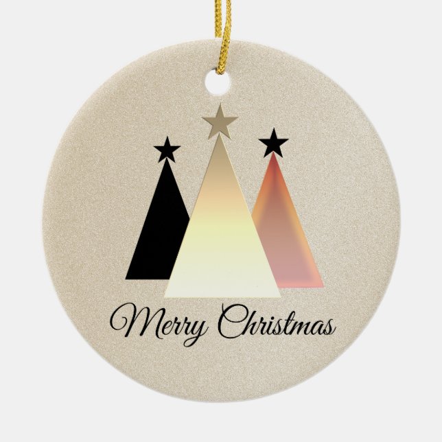 Minimalist Christmas Black and Rose Gold Ceramic Tree Decoration (Front)
