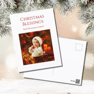 Minimalist Christmas Blessings Photo Holiday Postcard