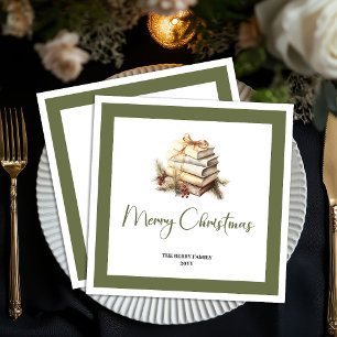 Minimalist Christmas Books Napkins Custom Family 