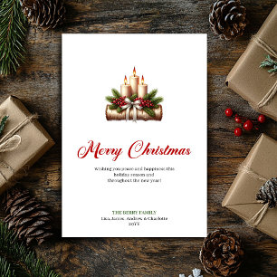 Minimalist Christmas candles rustic log greeting Holiday Card
