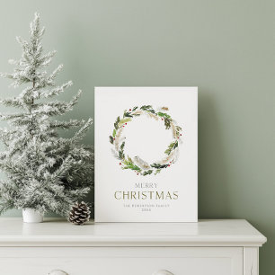 Minimalist Christmas Card with Greenery Wreath